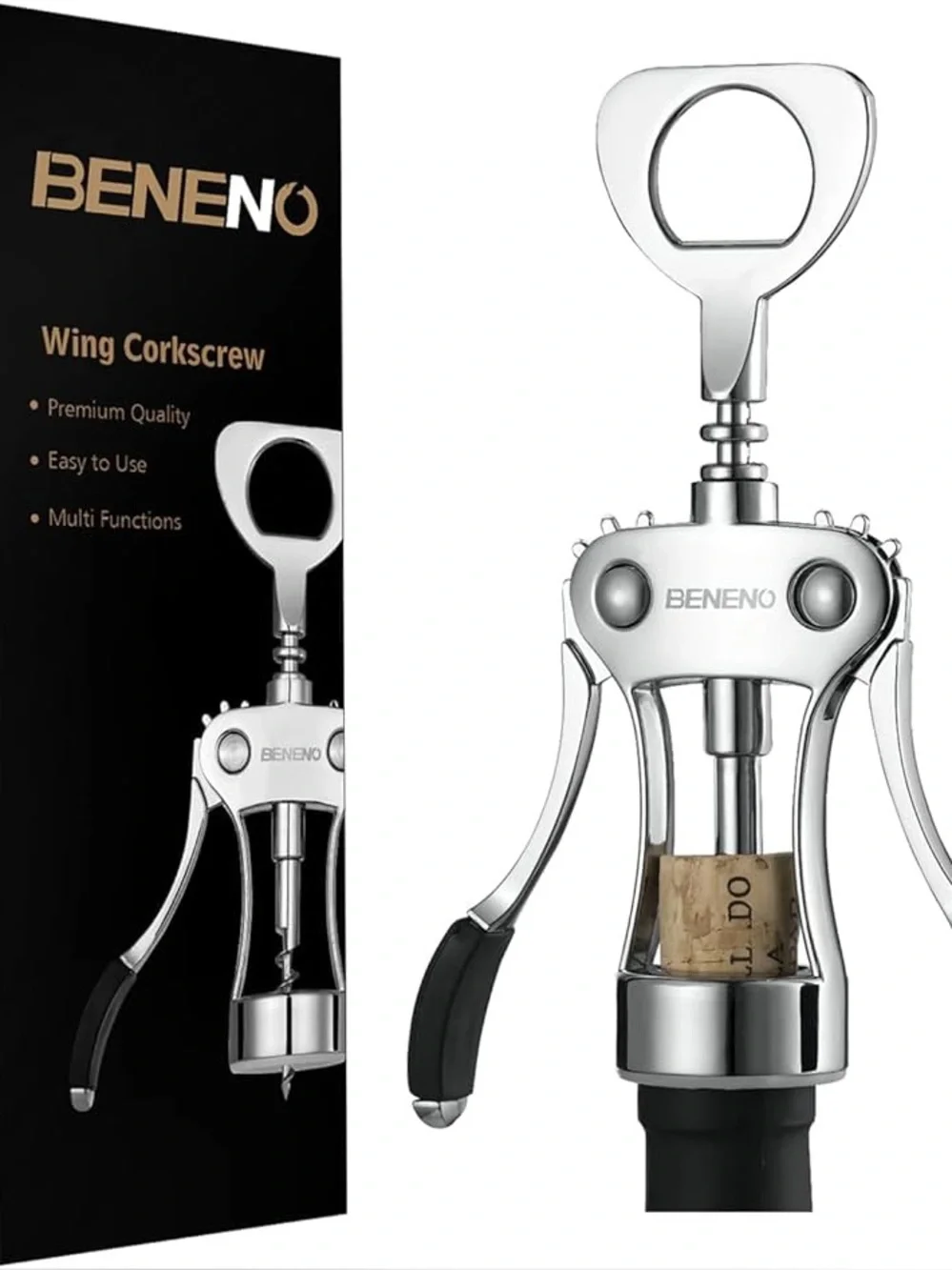 Beneno Wine Opener, Zinc Alloy Premium Wing Corkscrew with Bottle Opener